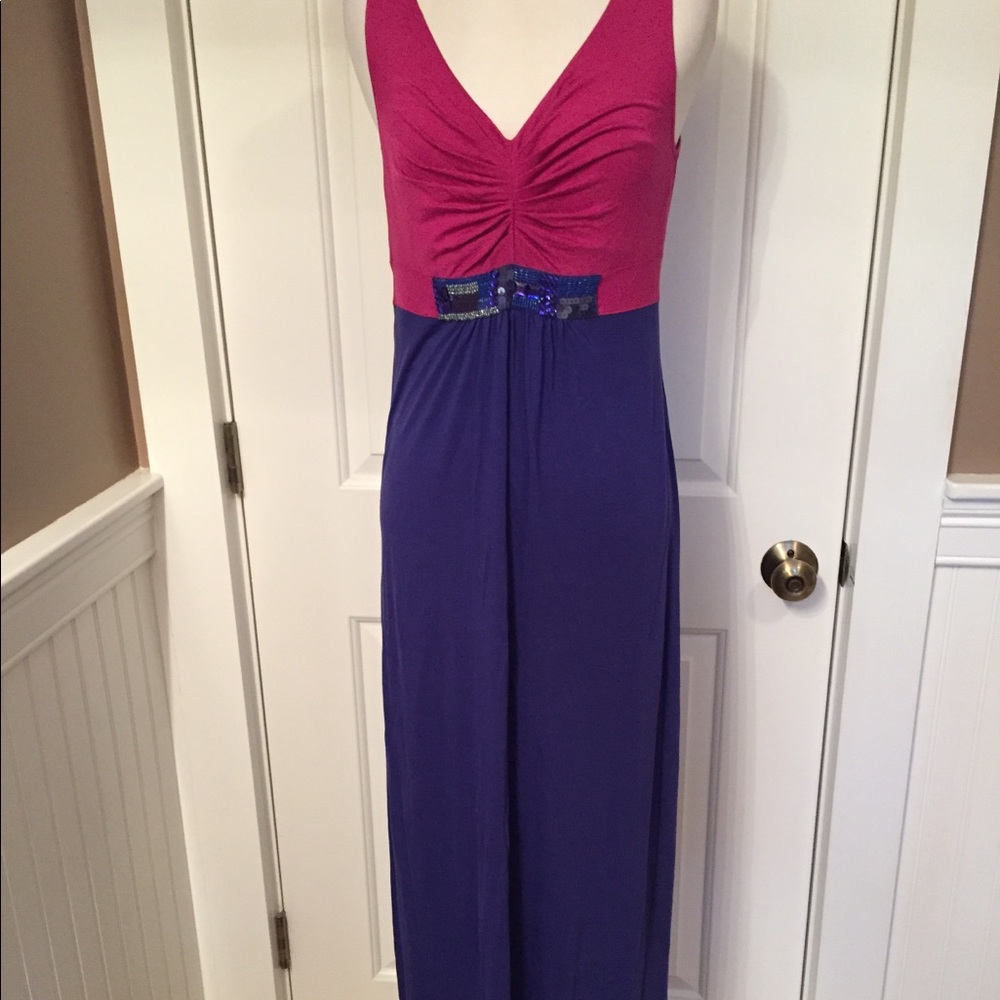BODEN NEW MAXI DRESS COLOR BLOCK PINK BLUE BEADS SLEEVELESS SIZE 4L Long